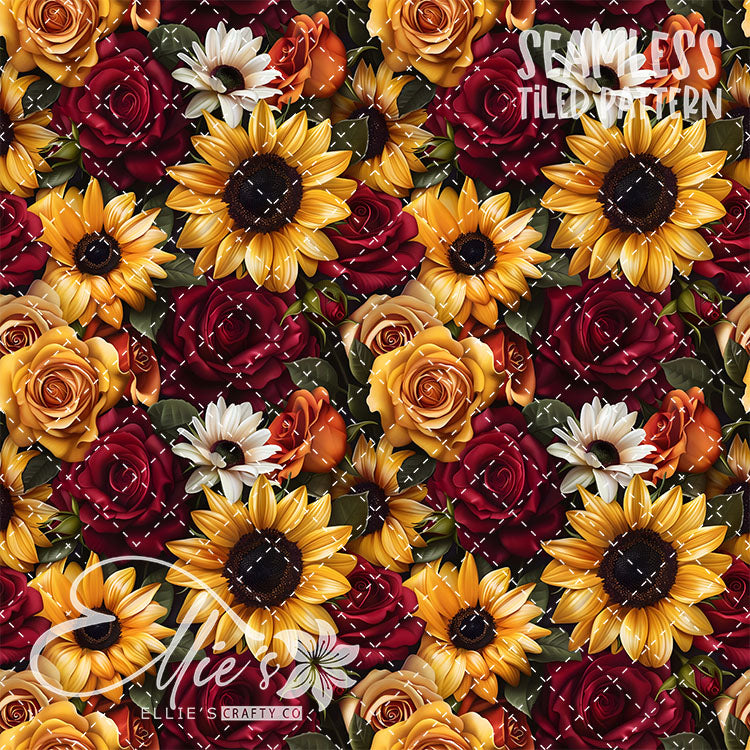 Sunflowers and Roses - 3 Tiled Pattern Digital Images (Seamless)