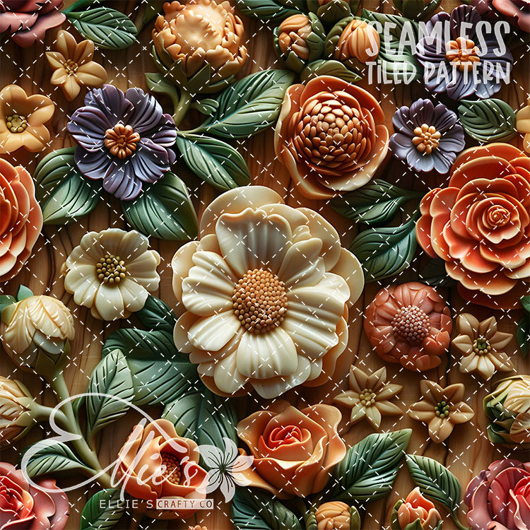 3D Floral Version 1 - 5 Tiled Pattern Digital Images (Seamless)