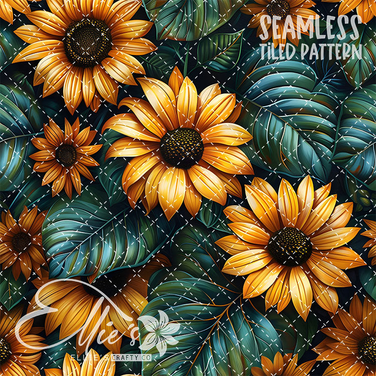 Sunflowers - 4 Tiled Pattern Digital Images (Seamless)