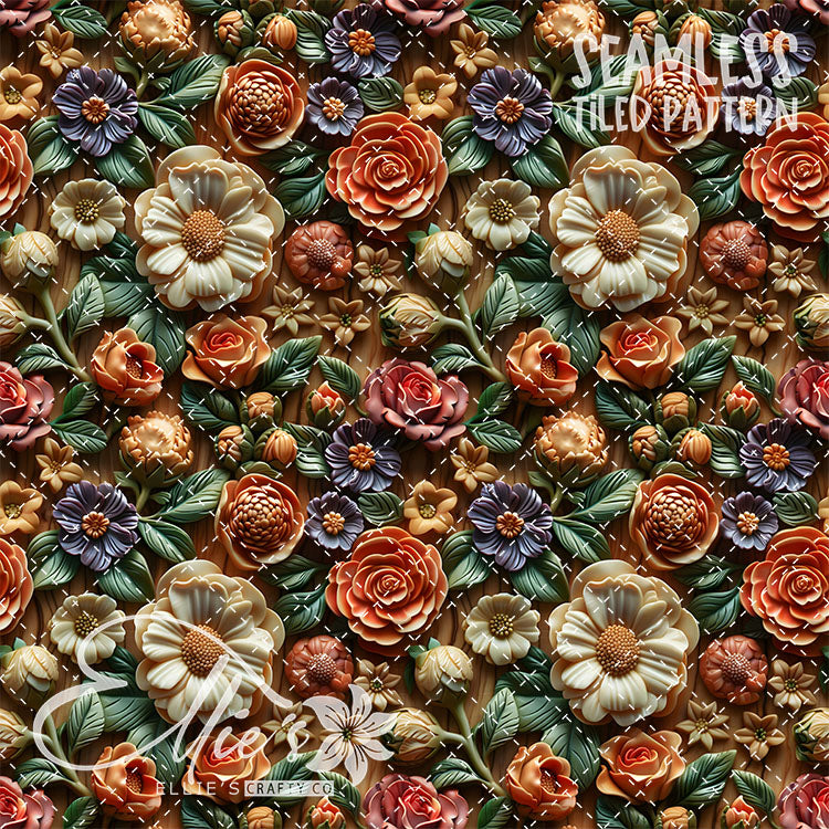 3D Floral Version 1 - 5 Tiled Pattern Digital Images (Seamless)