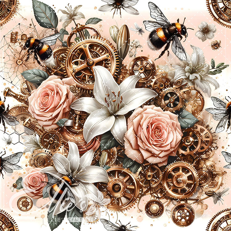 Steampunk Floral Bees V1 20 Digital Images (Not Seamless)