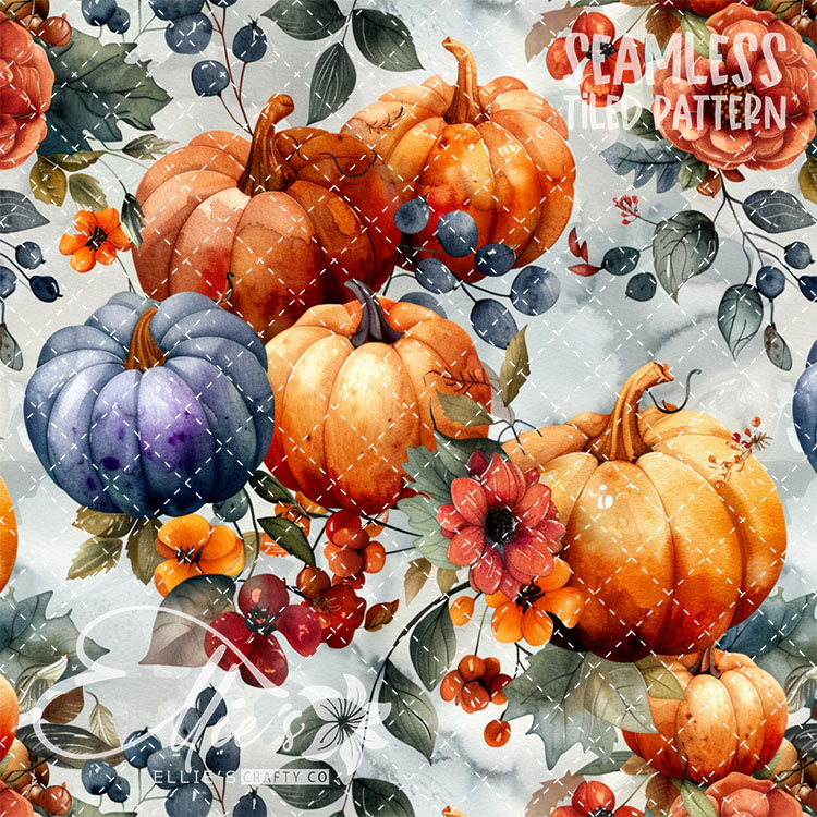Watercolor Pumpkins Version 2 - 13 Tiled Pattern Digital Images (Seamless)