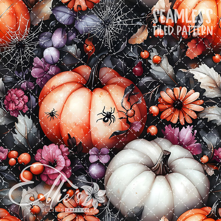 Halloween Pumpkins and Spiders - 12 Tiled Pattern Digital Images (Seamless)