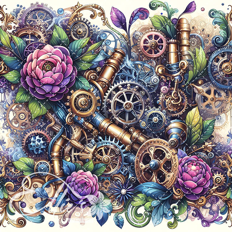 Steampunk Floral V2 20 Digital Images (Not Seamless)