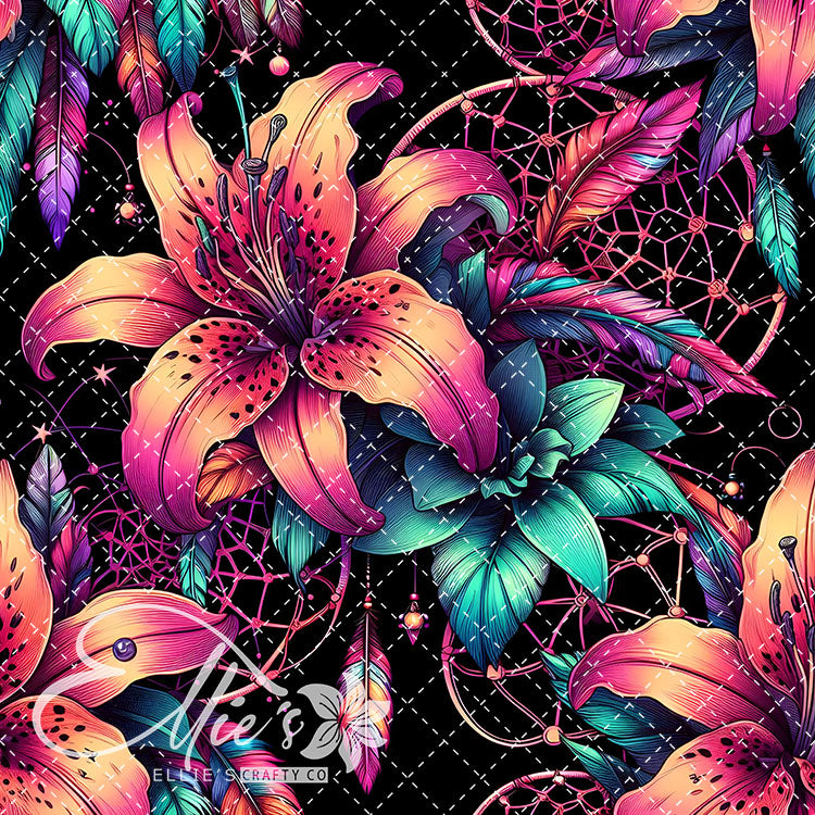 Floral Native American Neon Lilies 20 Digital Images (Not Seamless)