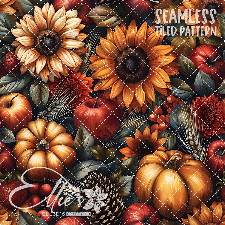 Fall Pumpkins and Sunflowers - 12 Tiled Pattern Digital Images (Seamless)