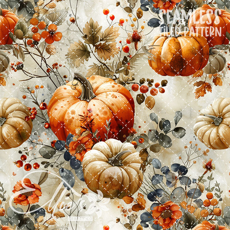 Watercolor Pumpkins Version 1 - 13 Tiled Pattern Digital Images (Seamless)