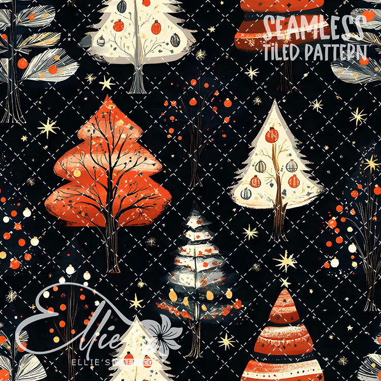 Boho Christmas Trees - 10 Tiled Pattern Digital Images (Seamless)