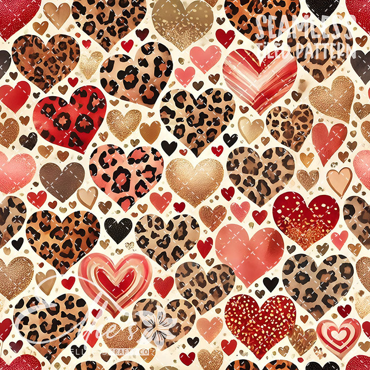 Leopard and Hearts - 25 Tiled Pattern Digital Images (Seamless)
