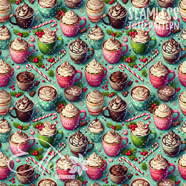 Christmas Hot Cocoa V1 - 10 Tiled Pattern Digital Images (Seamless)
