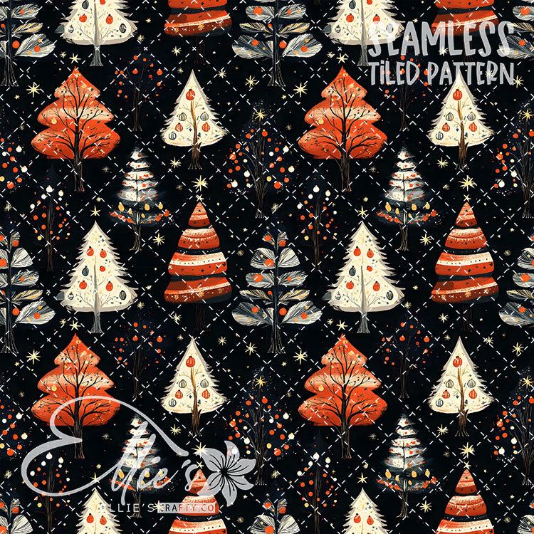 Boho Christmas Trees - 10 Tiled Pattern Digital Images (Seamless)