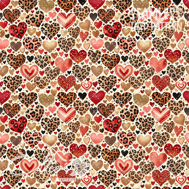 Leopard and Hearts - 25 Tiled Pattern Digital Images (Seamless)