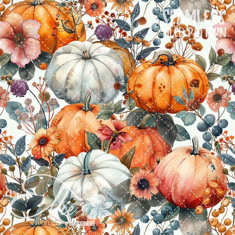 Watercolor Pumpkins Version 2 - 13 Tiled Pattern Digital Images (Seamless)