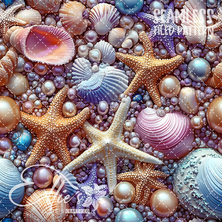 Seashells and Pearls - 14 Tiled Pattern Digital Images (Seamless)