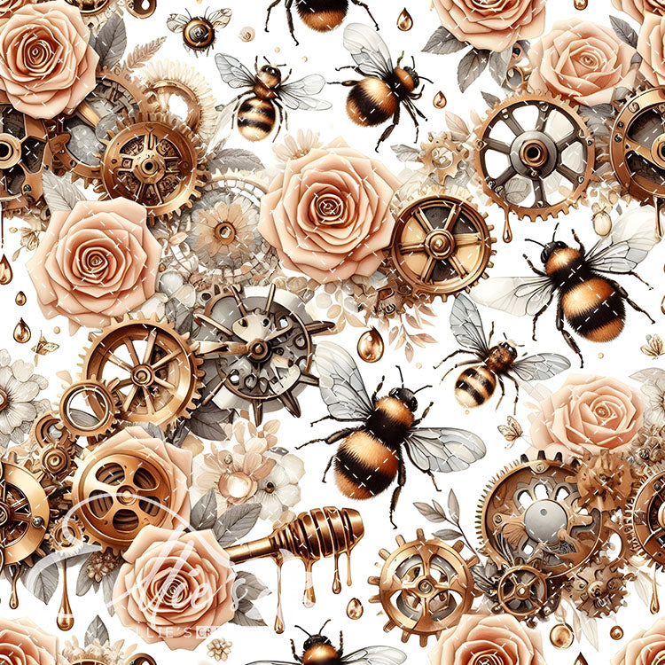 Steampunk Floral Bees V2 20 Digital Images (Not Seamless)