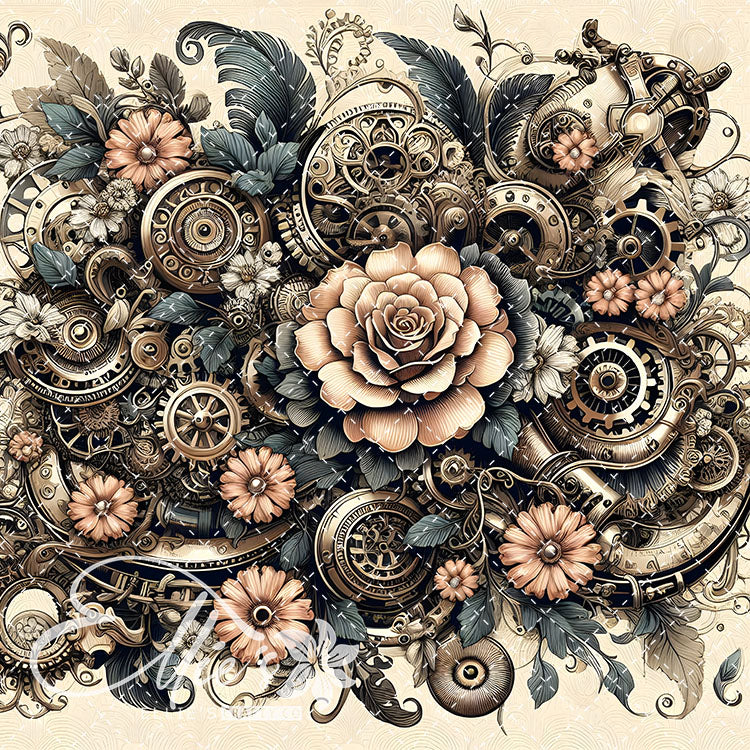 Steampunk Floral Antique V1 20 Digital Images (Not Seamless)