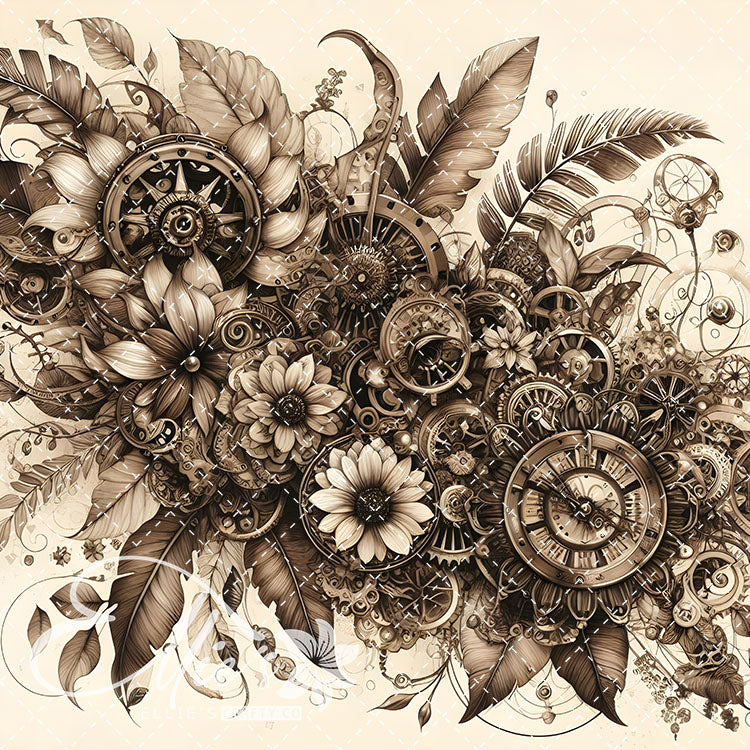 Steampunk Floral Antique V2 15 Digital Images (Not Seamless)