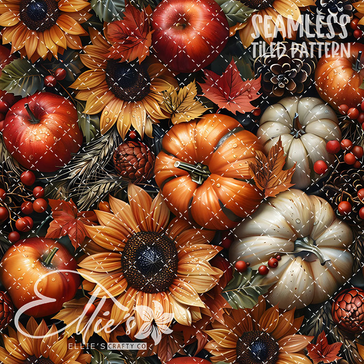 Fall Pumpkins and Sunflowers - 12 Tiled Pattern Digital Images (Seamless)