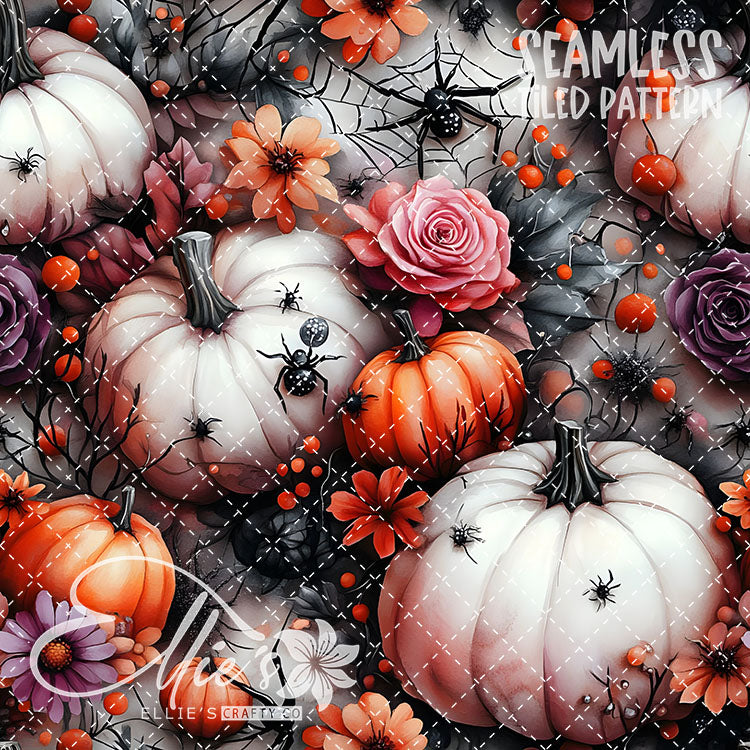 Halloween Pumpkins and Spiders - 12 Tiled Pattern Digital Images (Seamless)