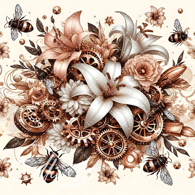 Steampunk Floral Bees V1 20 Digital Images (Not Seamless)