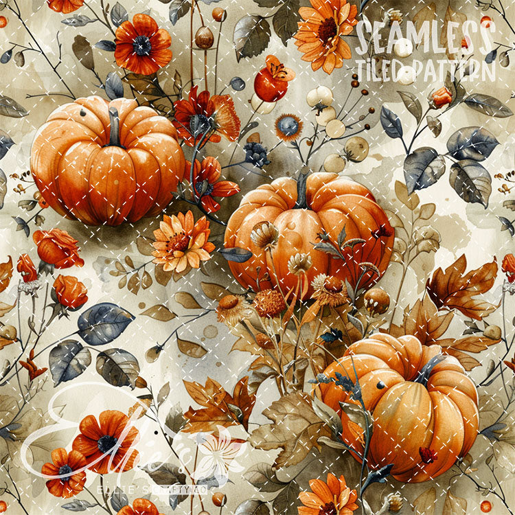 Watercolor Pumpkins Version 1 - 13 Tiled Pattern Digital Images (Seamless)