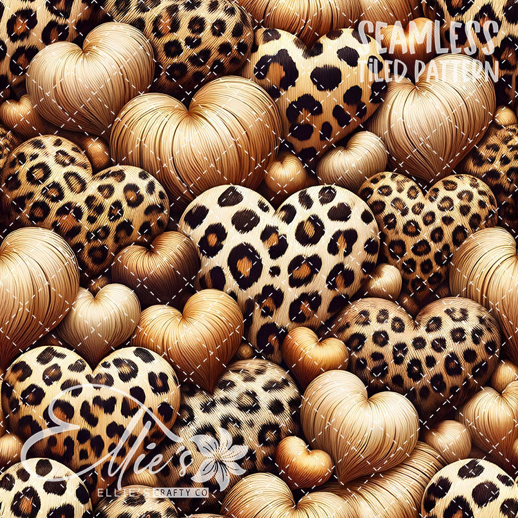 Leopard and Hearts - 25 Tiled Pattern Digital Images (Seamless)