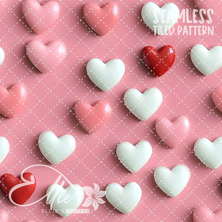 3D Pink and Red Hearts Valentines - 20 Tiled Pattern Digital Images (Seamless)