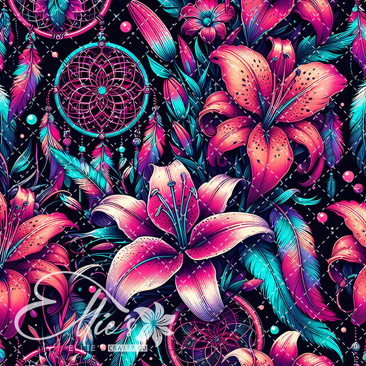 Floral Native American Neon Lilies 20 Digital Images (Not Seamless)
