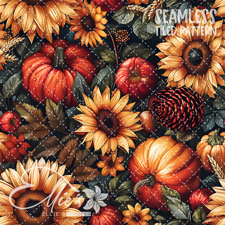 Fall Pumpkins and Sunflowers - 12 Tiled Pattern Digital Images (Seamless)