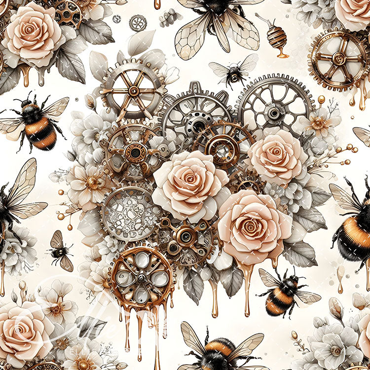 Steampunk Floral Bees V2 20 Digital Images (Not Seamless)