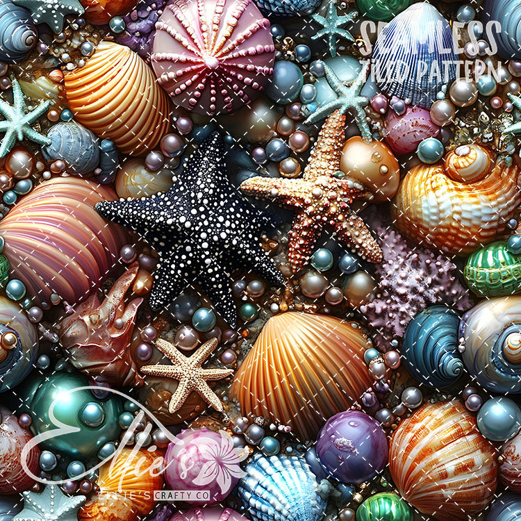 Seashells and Pearls - 14 Tiled Pattern Digital Images (Seamless)