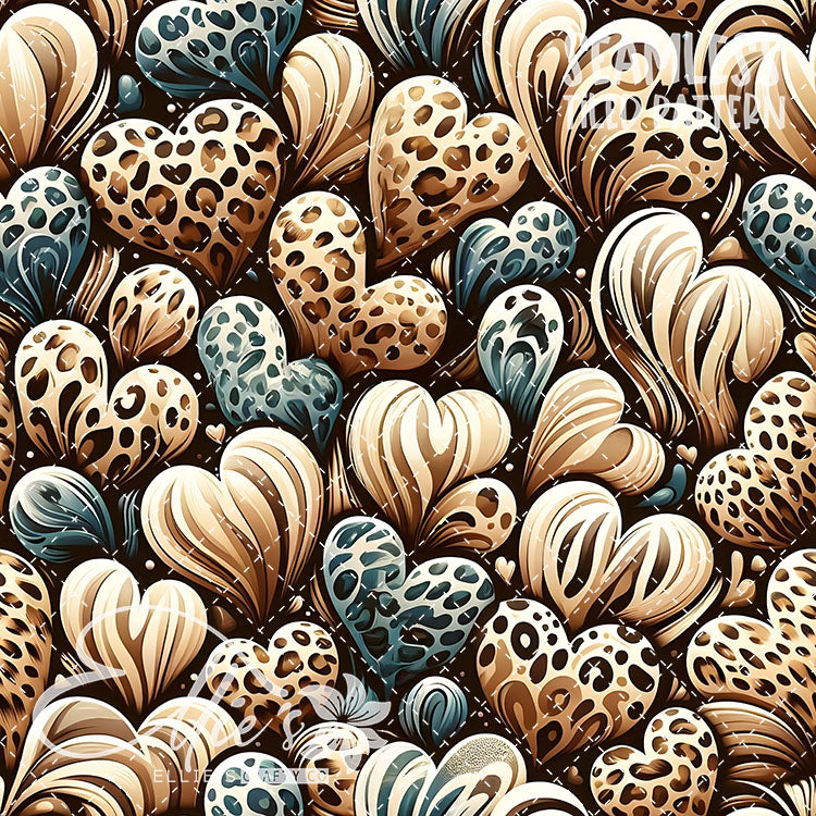 Leopard and Hearts - 25 Tiled Pattern Digital Images (Seamless)
