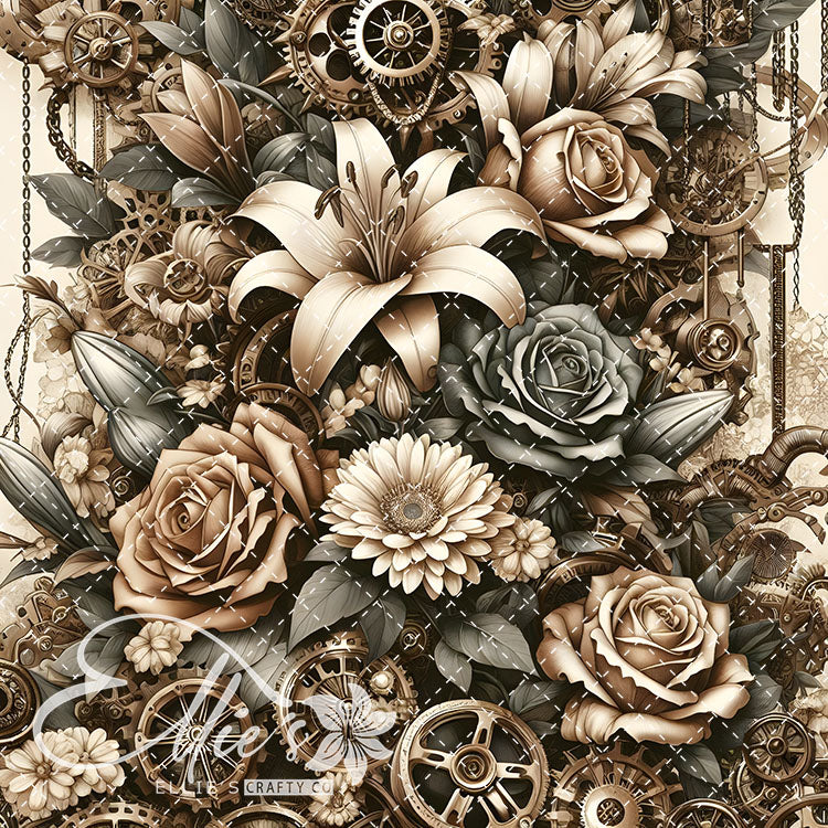 Steampunk Floral V1 22 Digital Images (Not Seamless)