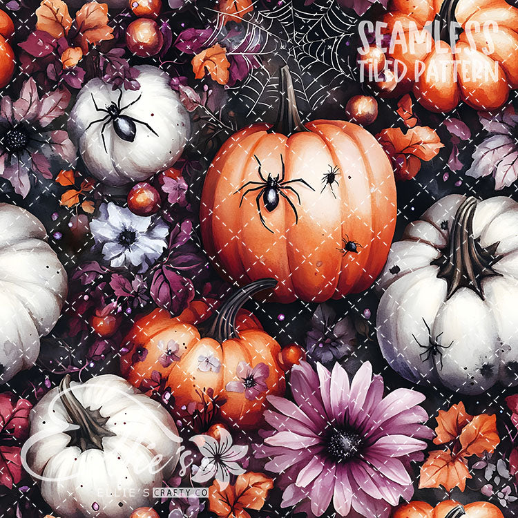 Halloween Pumpkins and Spiders - 12 Tiled Pattern Digital Images (Seamless)