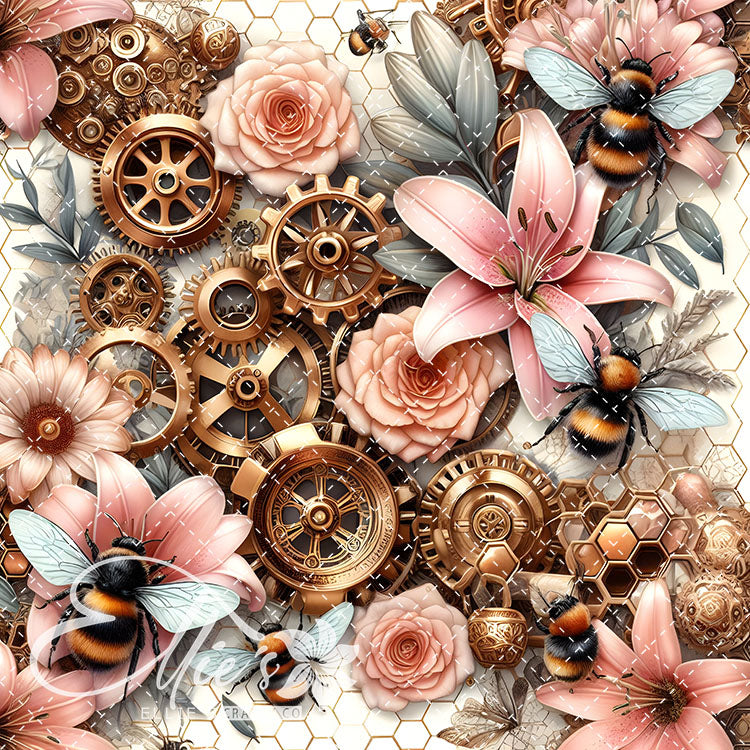 Steampunk Floral Bees V1 20 Digital Images (Not Seamless)