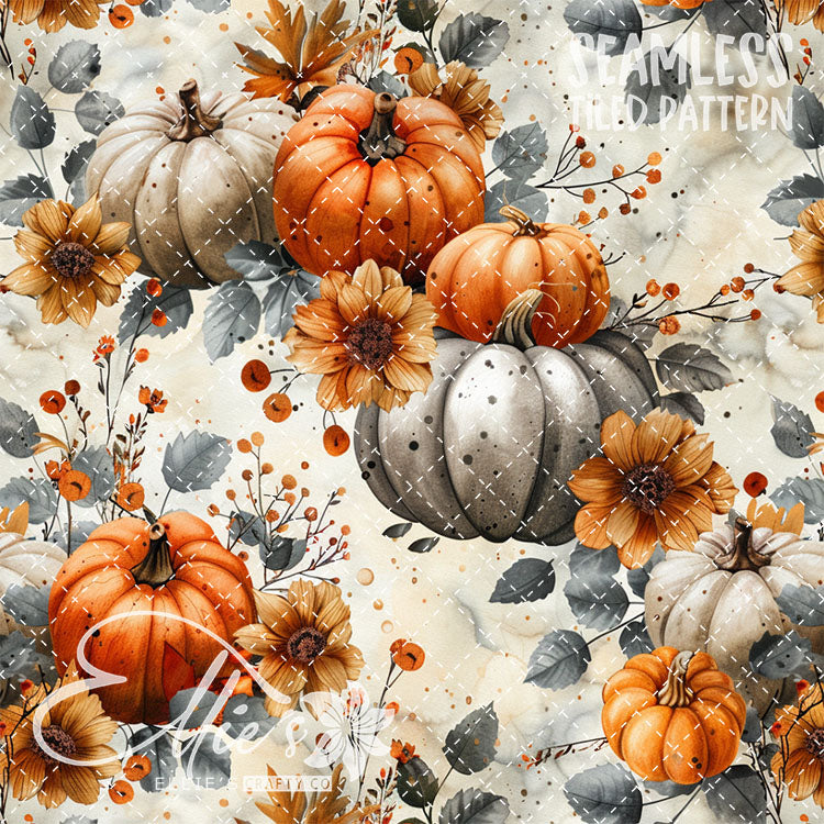 Watercolor Pumpkins Version 1 - 13 Tiled Pattern Digital Images (Seamless)