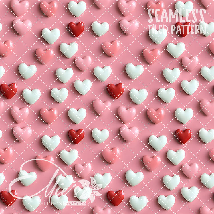 3D Pink and Red Hearts Valentines - 20 Tiled Pattern Digital Images (Seamless)