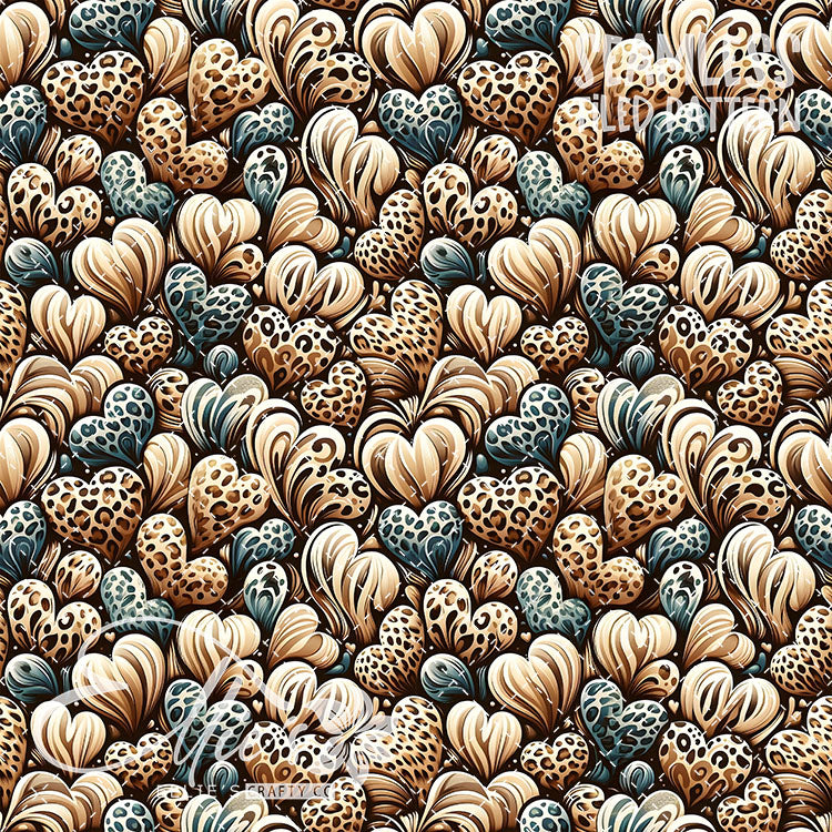 Leopard and Hearts - 25 Tiled Pattern Digital Images (Seamless)