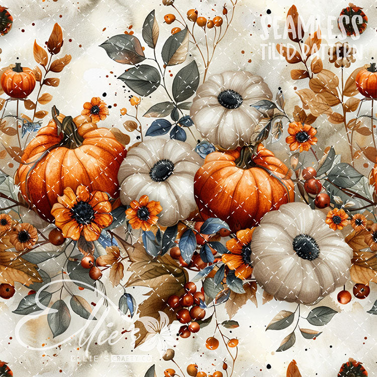 Watercolor Pumpkins Version 1 - 13 Tiled Pattern Digital Images (Seamless)