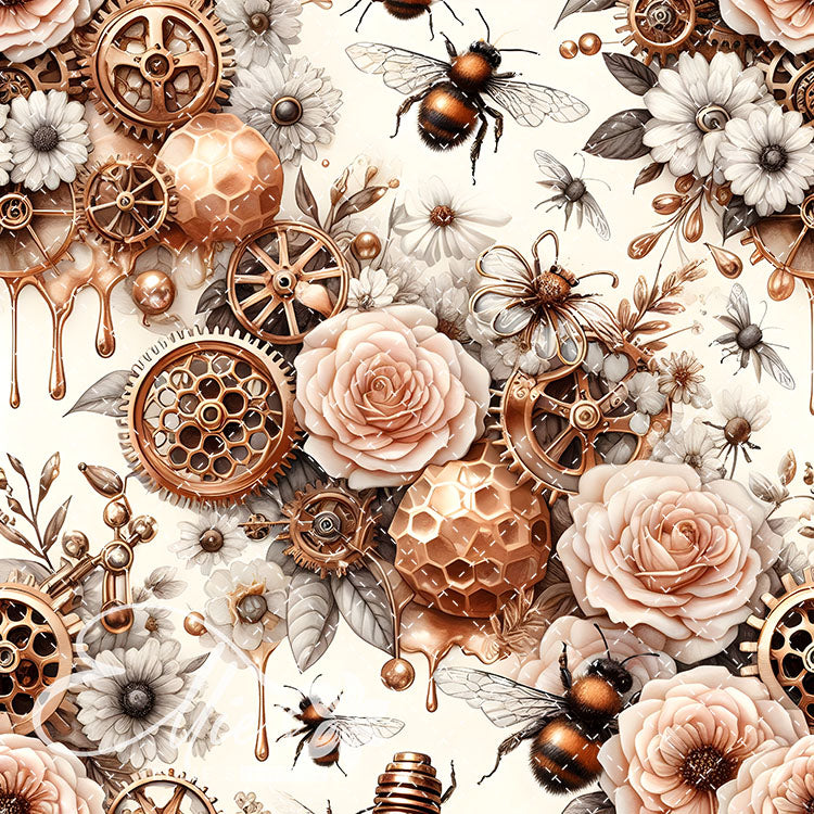 Steampunk Floral Bees V2 20 Digital Images (Not Seamless)