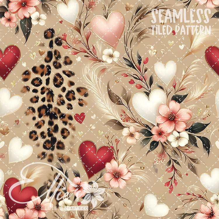 Leopard and Hearts - 25 Tiled Pattern Digital Images (Seamless)