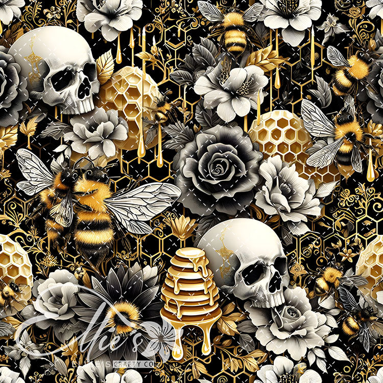 Floral Bees Black and Gold 24 Digital Images (Not Seamless)