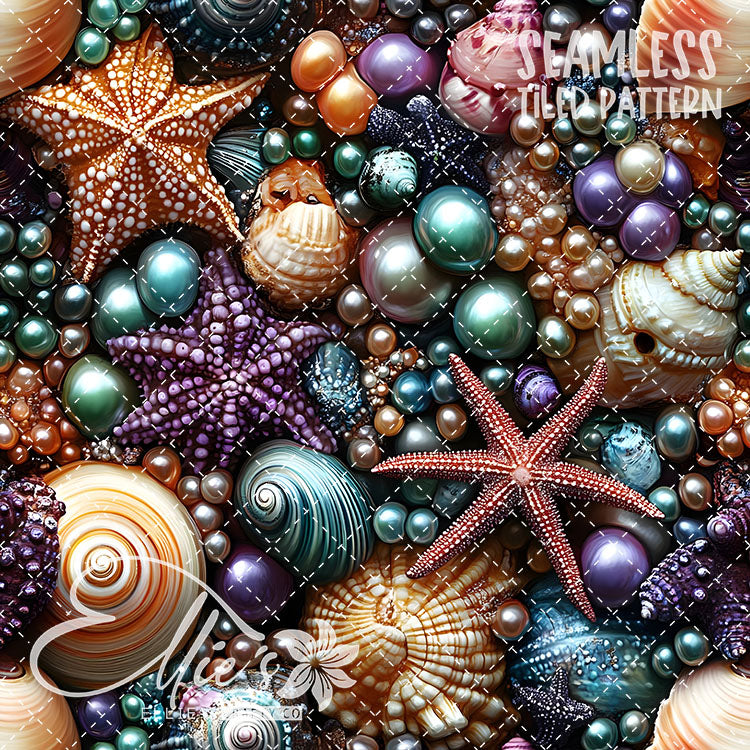 Seashells and Pearls - 14 Tiled Pattern Digital Images (Seamless)