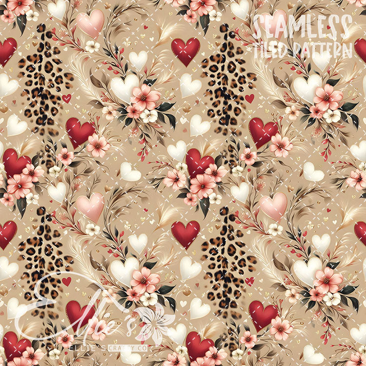 Leopard and Hearts - 25 Tiled Pattern Digital Images (Seamless)