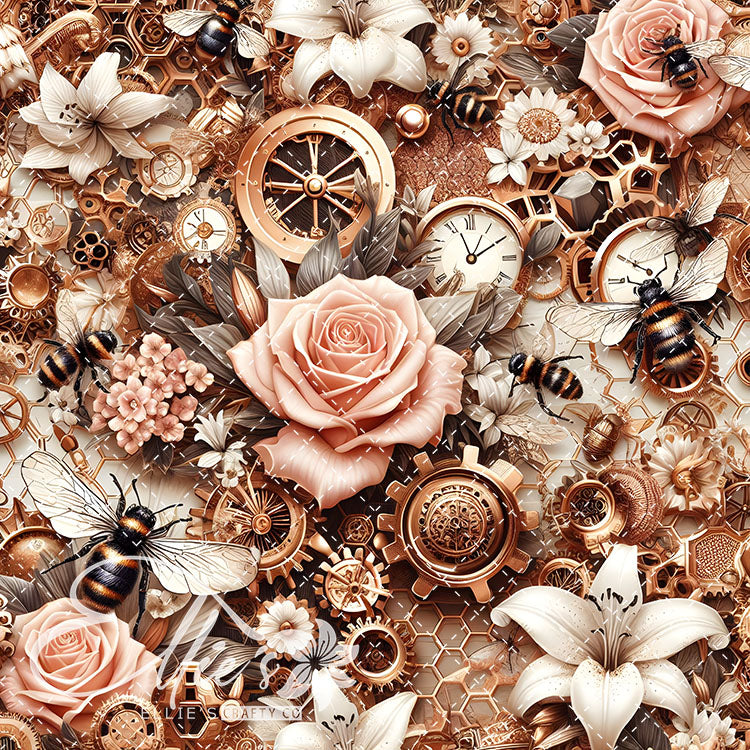 Steampunk Floral Bees V1 20 Digital Images (Not Seamless)