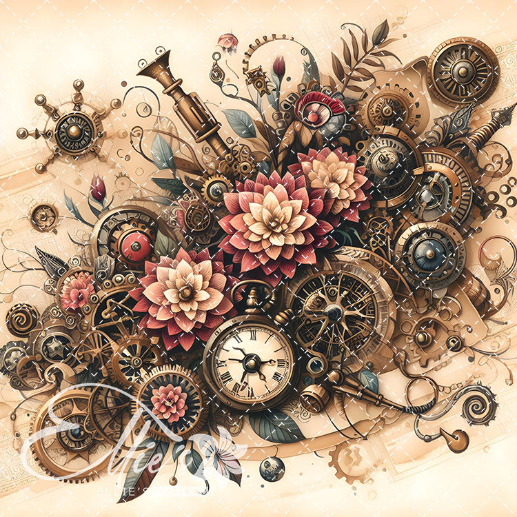 Steampunk Floral Antique V2 15 Digital Images (Not Seamless)