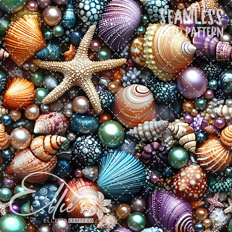 Seashells and Pearls - 14 Tiled Pattern Digital Images (Seamless)