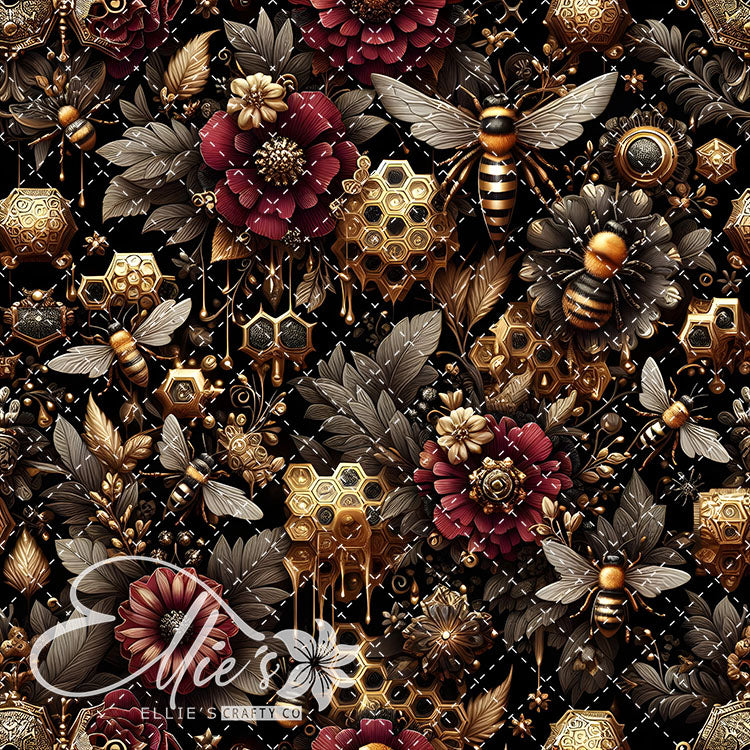 Floral Bees Maroon and Gold 20 Digital Images (Not Seamless)