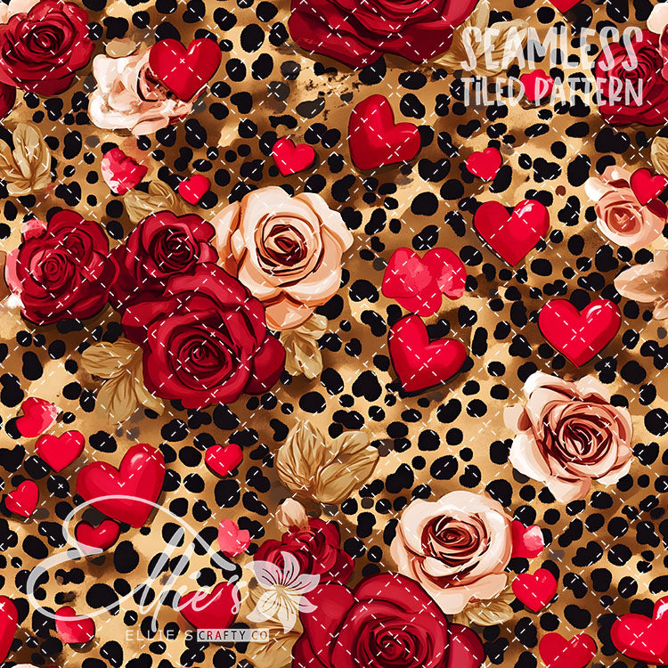 Leopard and Hearts - 25 Tiled Pattern Digital Images (Seamless)