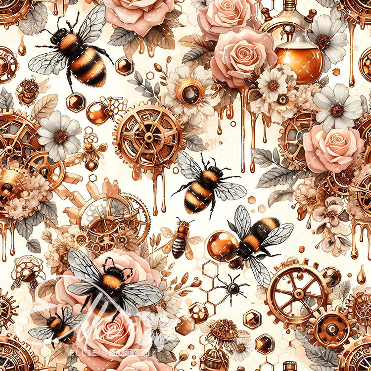 Steampunk Floral Bees V2 20 Digital Images (Not Seamless)